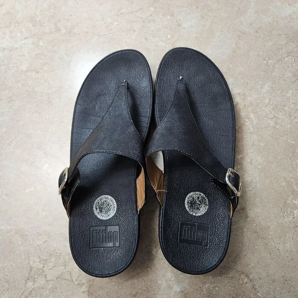 FitFlop Sandals Womens‎ Size 9 Black Thong Wedge Microwobbleboard 458-001